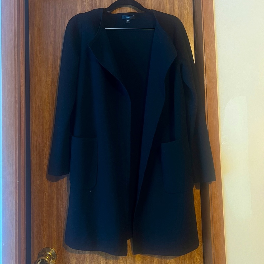 J.CREW Black Long Length Open Sweater Coat, size XS